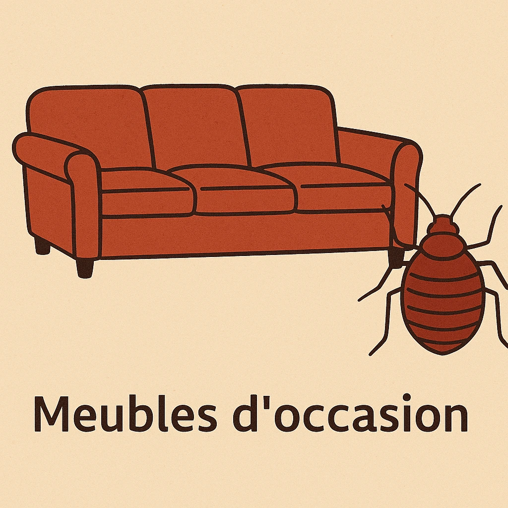 Cause punaise de lit, punaise de lit sur un canapé, meubles d'occasion