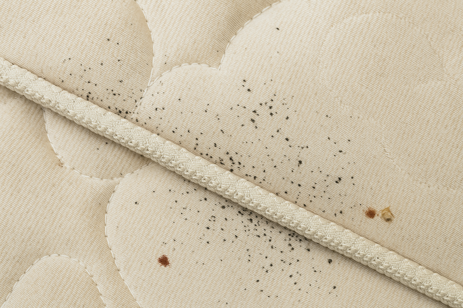 Excréments de punaises de lit visibles sur un matelas infesté