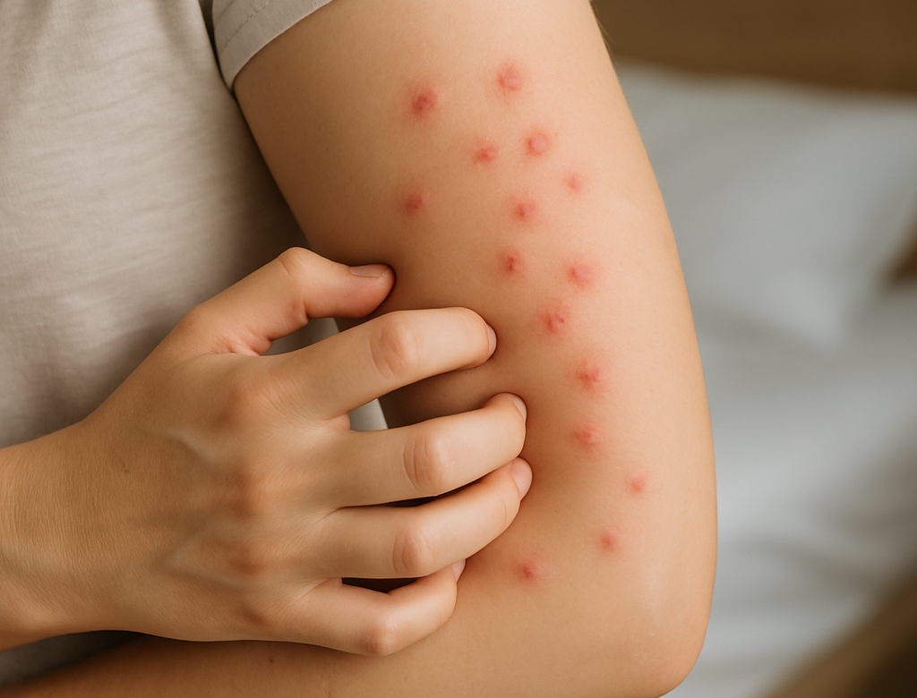 Piqures de punaises de lit sur la peau d'une personne au réveil